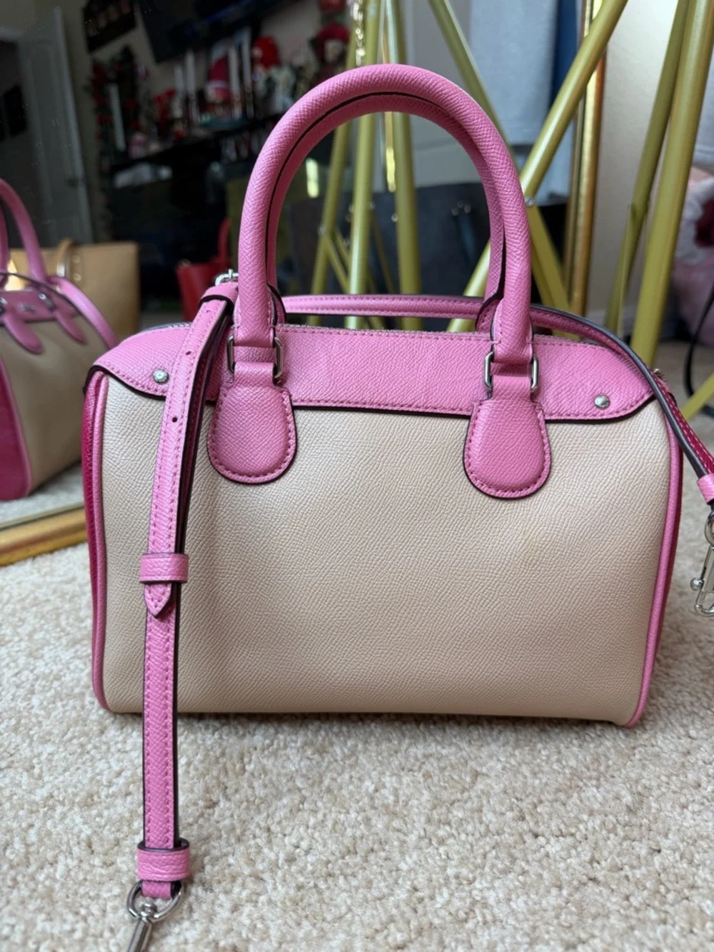 Coach Mini Bennett Satchel Pink Beige Crossbody Bag Colorblock Leather ๐ ๐ - Picture 7 of 16